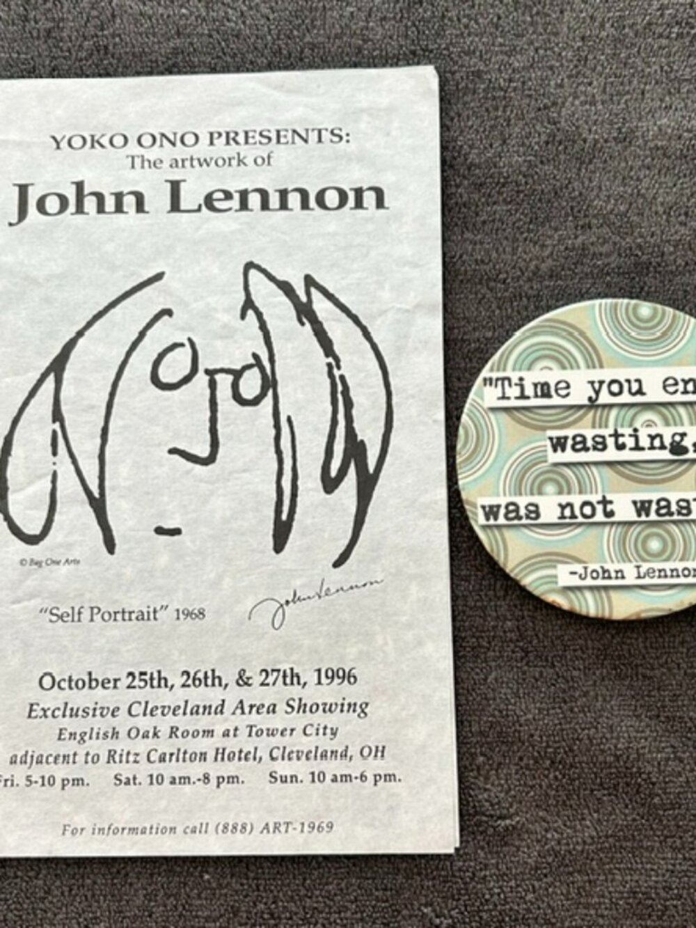 Art of John Lennon Presented by Yoko Ono Brochure to Art Exhibit in OH 1996